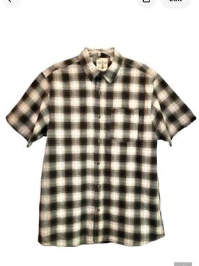Red Head Plaid Seersucker Short Sleeve in Green/Gold/White Men’s Large